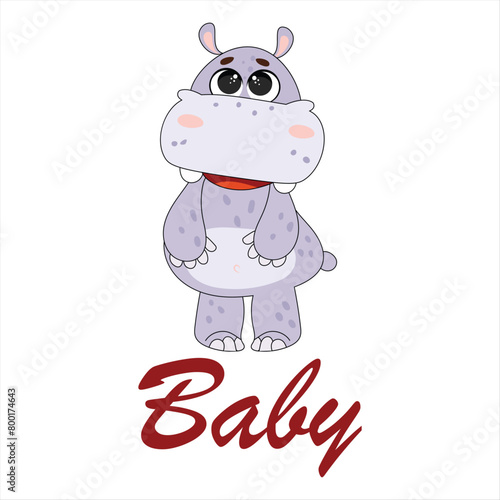 Cute hippopotamus for baby shower invitation card template.