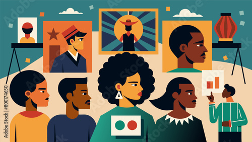 An art exhibit showcases powerful and thoughtprovoking pieces created by Black artists exploring themes of freedom equality and cultural identity.. Vector illustration