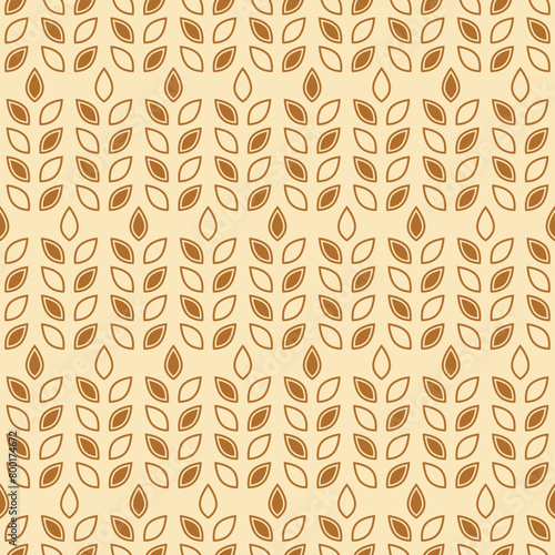 Wheat seamless pattern. Repeating gold grain. Oat background. Repeated flour patterns. Spike corn. Texture golden bakery. Repeat beer ear. Design for bread cereal prints. Millet. Vector illustration
