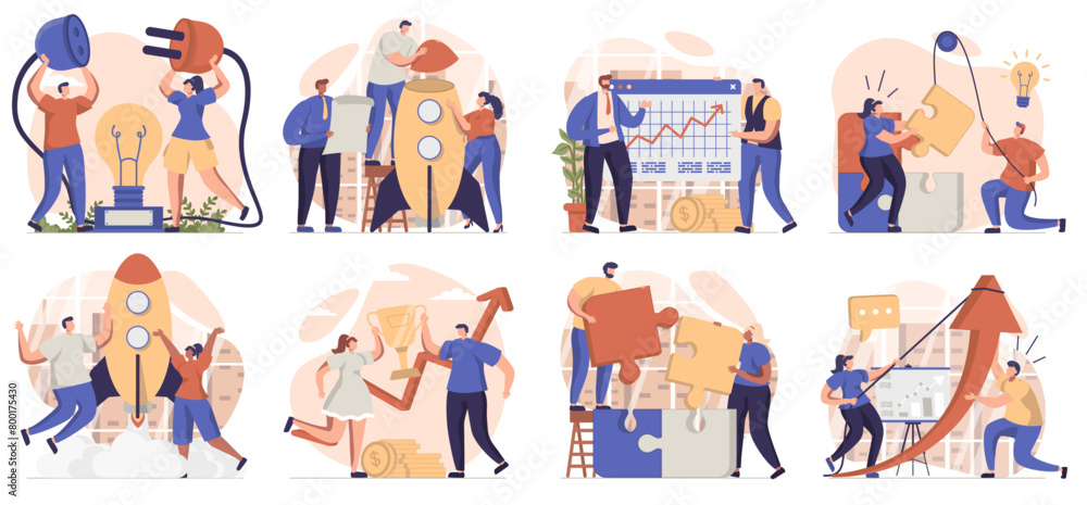 Business office scene vector illustration