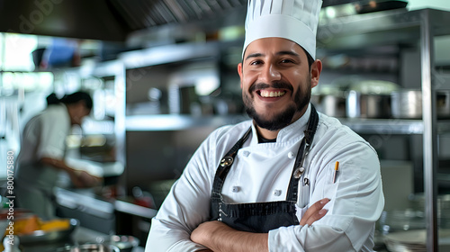 Smiling Male Chef Standing in Restaurant Kitchen