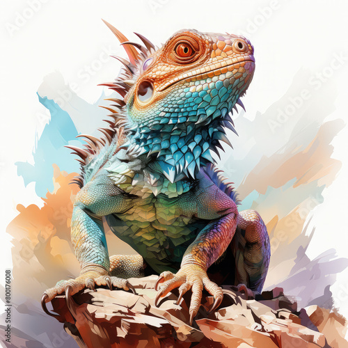 Watercolor Horned Lizard Illustration, Generative Ai © Shopna Art