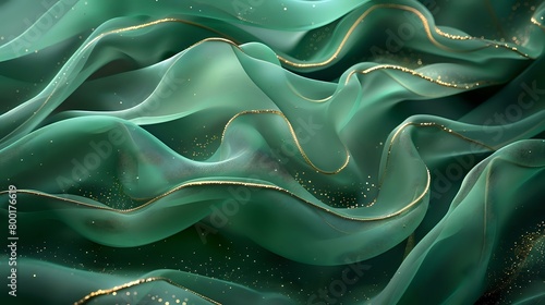 Intricate Dance of Curvilinear Forms in Opulent Emerald and Gold