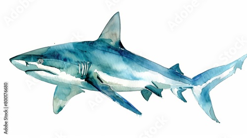 A watercolor painting of a blue shark.