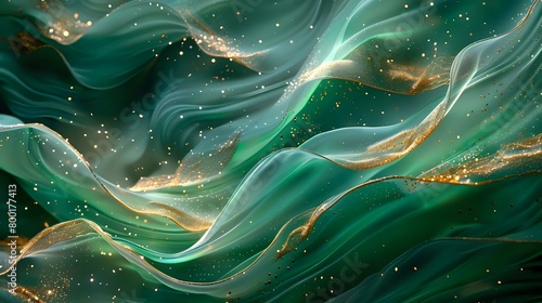 Sensuous Symphony of Curvilinear Forms in Opulent Emerald and Gold