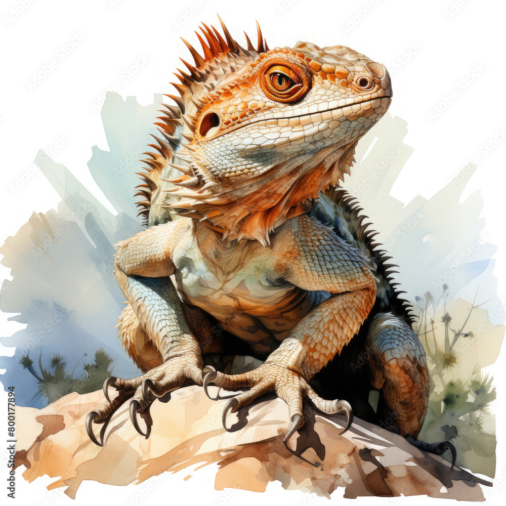 Obraz premium Watercolor Horned Lizard Illustration, Generative Ai