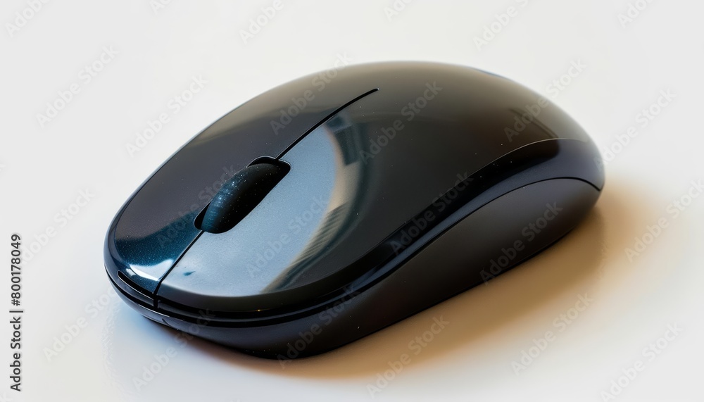 A black computer mouse on a white background. A black computer mouse on a white background.
