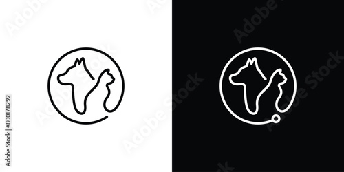 Circle Cat Dog Logo. Pet care Logo with Linear Outline Icon Symbol Vector Logo Design Inspiration.