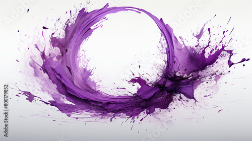Purple Color Oil Paint Spilling Over on Canvas in Chinese Style Circular Traces Thick Line White Background