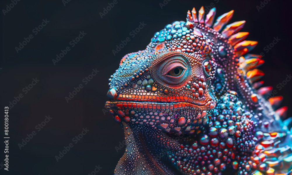 Vibrant Exotic Lizard with Colorful Patterns and Textured Skin, Close-up Macro. Rainforest Wildlife, Tropical Outdoors, Unique Fauna. Reptilian, Animal, Creature. Environment, Climate Change, Nature Vibrant Exotic Lizard with Colorful Patterns and Textured Skin, Close-up Macro. Rainforest Wildlife, Tropical Outdoors, Unique Fauna. Reptilian, Animal, Creature. Environment, Climate Change, Nature