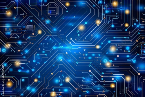 Blue circuit board with illuminated lights and distinctive yellow markings for enhanced visibility