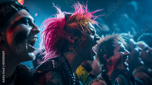  a group of people with brightly colored hair and makeup.