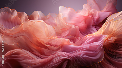 Beautifully Fluttering Pink and Gold Color Fabric Heavenly in Space With Delicate Folds on Blurry Background