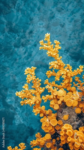 yellow corals on a blue background.