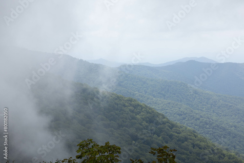 Mountains in a heavy fog