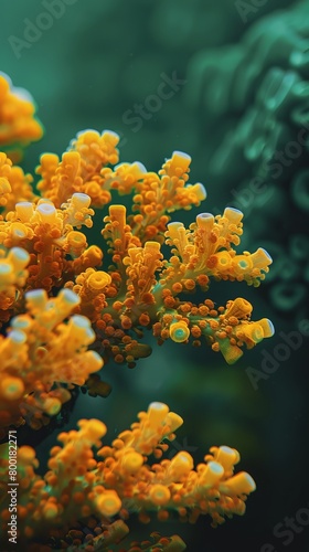 yellow corals on green background.
