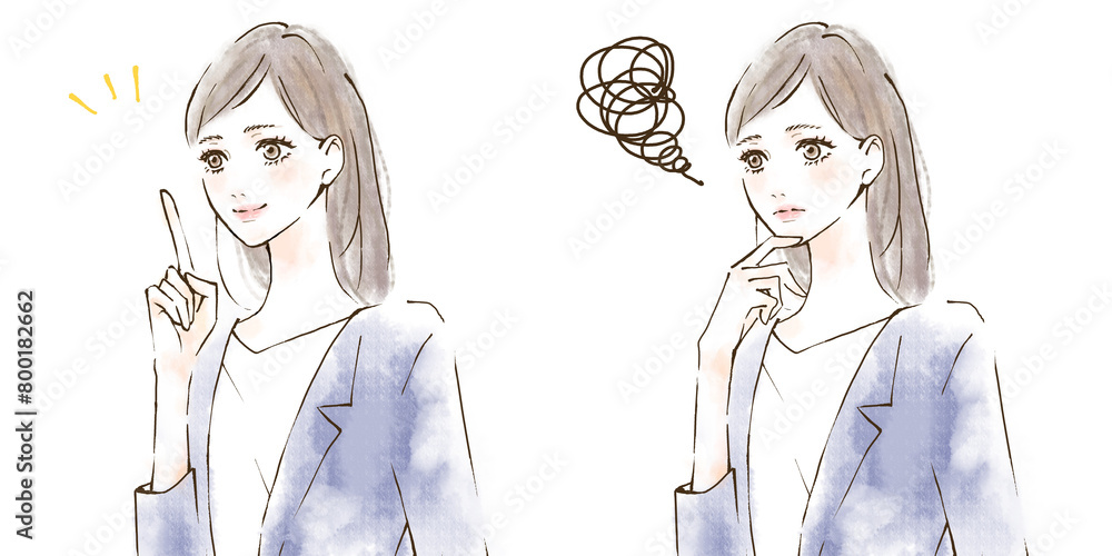 指差しポイント コンプライアンス研修 笑顔と不安な表情のイラストセット