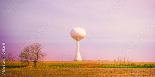 Sunrise on the Prairie with water tower, horizon, and the sky