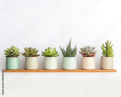 A tidy row of succulent plants in small pots, ideal for modern home decor and minimalist lifestyles