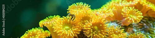 yellow corals on green background.