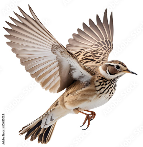 Skylark in flight on a transparent background.