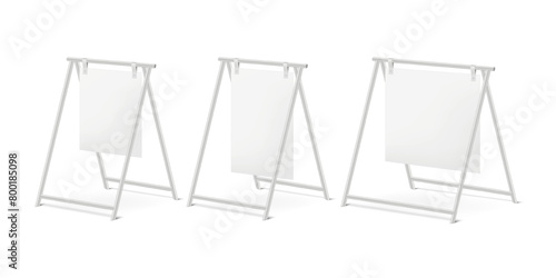 Hanging double sided signboard. Vector mock-up set. Floor sidewalk billboard sign stand. Various sizes mockup kit. Template for design