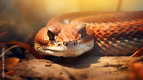 Colorful snake in jungle untouched nature dangerous wildlife poisonous animal concept in background  photo