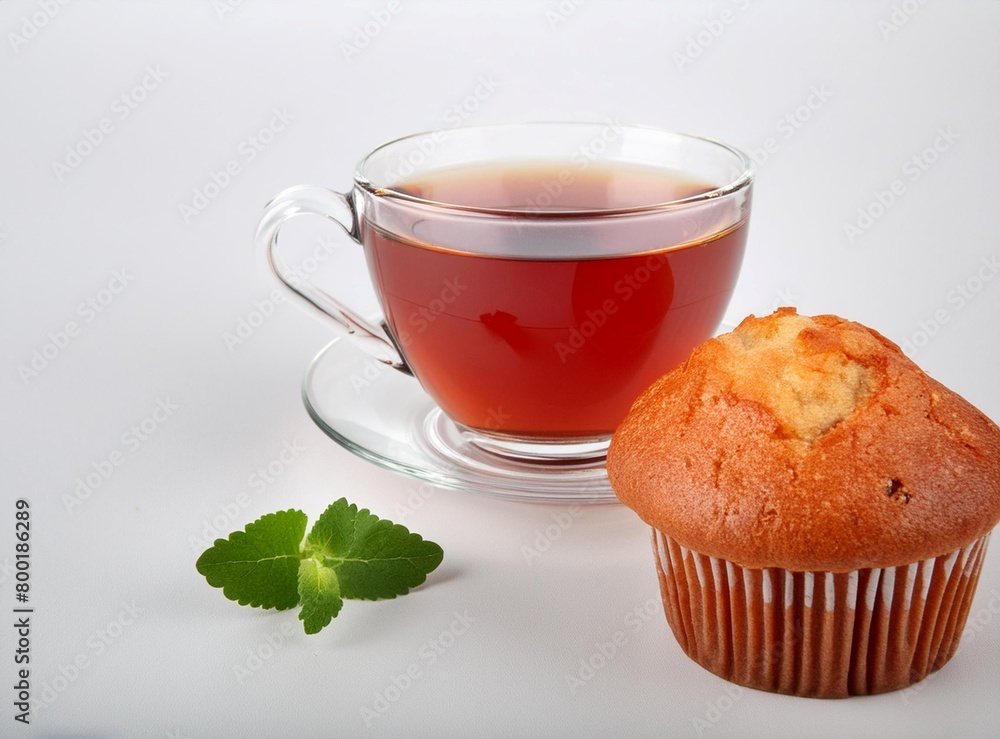 Cup of tea and muffin isolated on white background Cup of tea and muffin isolated on white background