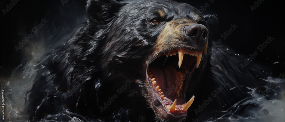 Intense Black Bear Portrait with Water Effects Art Intense Black Bear Portrait with Water Effects Art