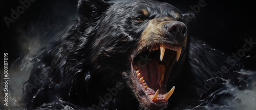 Intense Black Bear Portrait with Water Effects Art