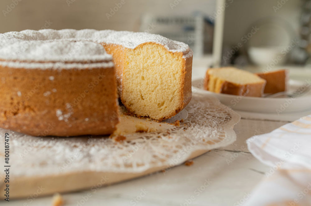Bundt cake with powdered sugar topping fresh and homemade bake 