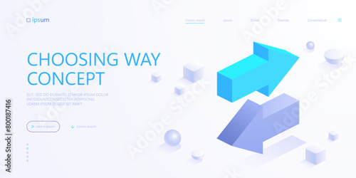 Arrows pointing forward and backward or left and right icon in isometric view. Direction of movement, navigation, choosing way concept. Vector illustration for visualization of business presentation
