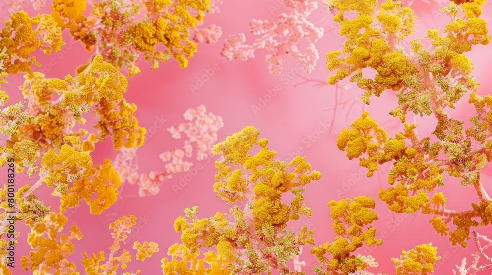 yellow corals on a pink background.
