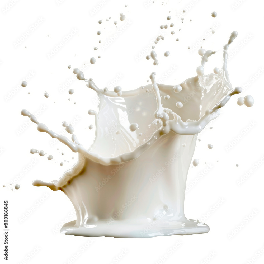 A drop of milk splashed onto the pristine white surface, creating a fluid gesture of moisture. Stop motion shot. A drop of milk splashed onto the pristine white surface, creating a fluid gesture of moisture. Stop motion shot.