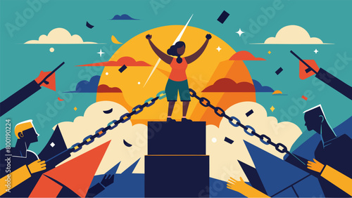 Breaking Barriers A bold and empowering illustration depicting the breaking of chains and barriers on Juneteenth symbolizing the end of slavery and. Vector illustration