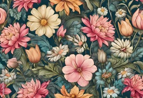 Background image of various types of vintage flowers