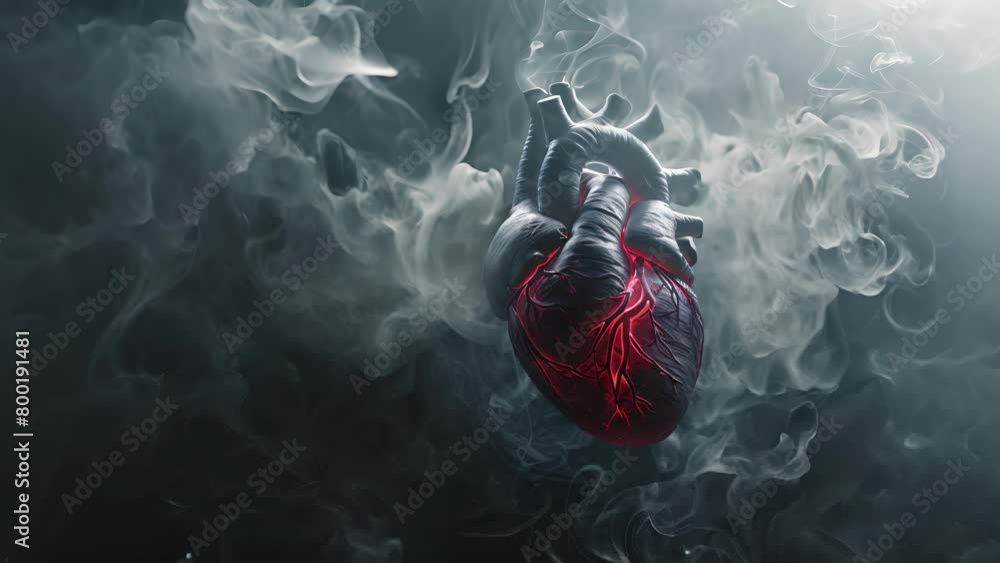 Vidéo Stock Smoke tendrils swirling around a detailed heart model