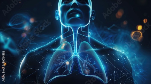 An illustration of the human respiratory system. photo