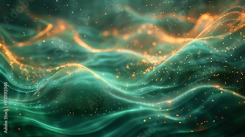 Opulent Motion: Abstract Digital Art with Emerald Green Waves and Glowing Shimmer