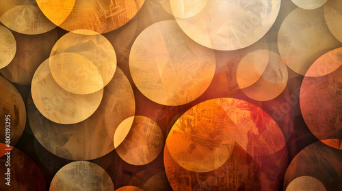 Abstract art photo of overlapping circles in warm sunset colors, taken with a high-definition camera to simulate the glow of a sunset