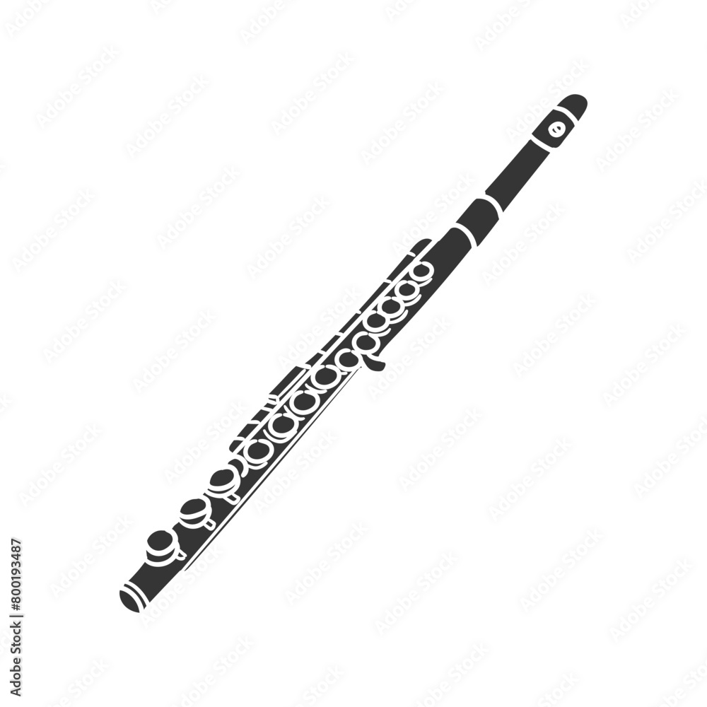 Flute Icon Silhouette Illustration. Musical Instruments Vector Graphic Pictogram Symbol Clip Art. Doodle Sketch Black Sign.