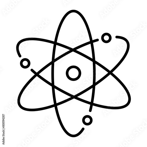scientific atom icon. Symbol of science, education, nuclear physics, scientific research. For your web site design, logo, app. Editable Stroke