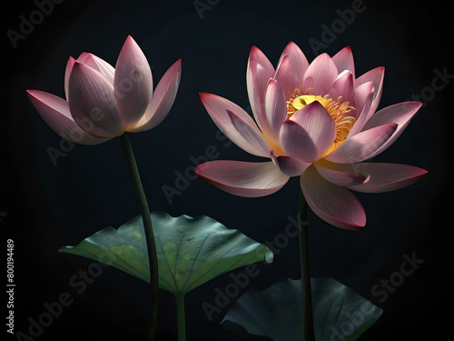 Generated AI background of beautiful lotus gracefully poised on dark backdrop (ID: 800194489)