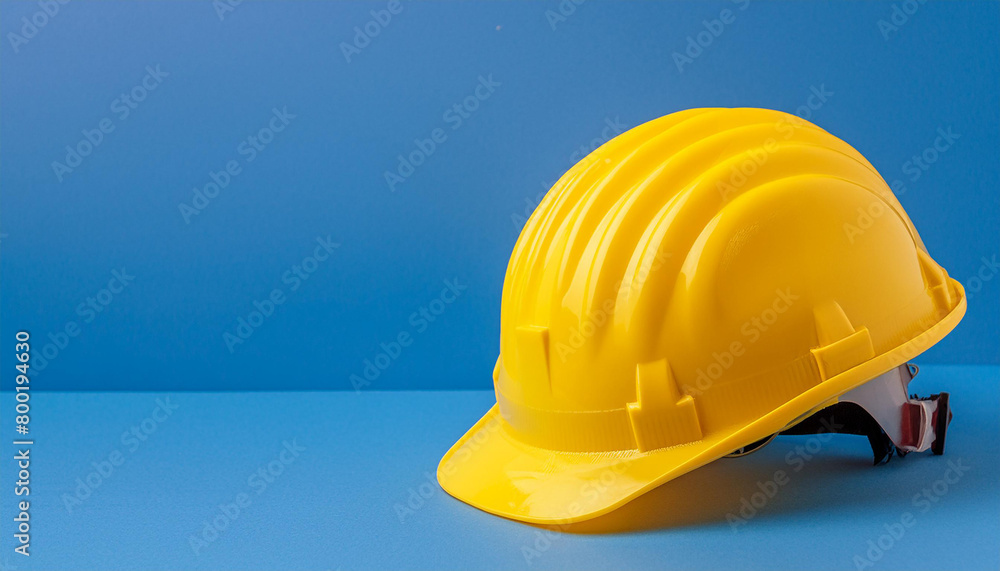 Yellow construction helmet of blue background. Happy Labor Day concept. 1st May. Yellow construction helmet of blue background. Happy Labor Day concept. 1st May.