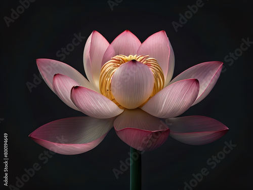 Generative AI background of beautiful lotus gracefully poised on dark backdrop (ID: 800194649)