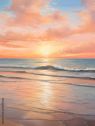 A beautiful painting of a beach at sunset