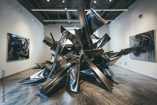 An art installation uses harsh - angular metal sculptures to convey a chaotic and tortured vision reminiscent of hell photo