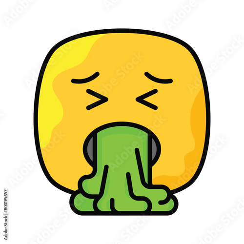 Get your hands on this trendy vomiting emoji icon design