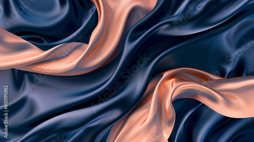 Abstract Silk Design in Indigo and Peach