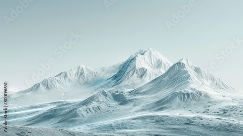 A beautiful winter landscape with snow-capped mountains and a clear blue sky.